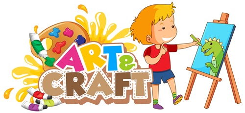 Font design for word art and craft with boy drawing on canvas illustration